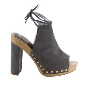 Gray Lace Up Studded Heels